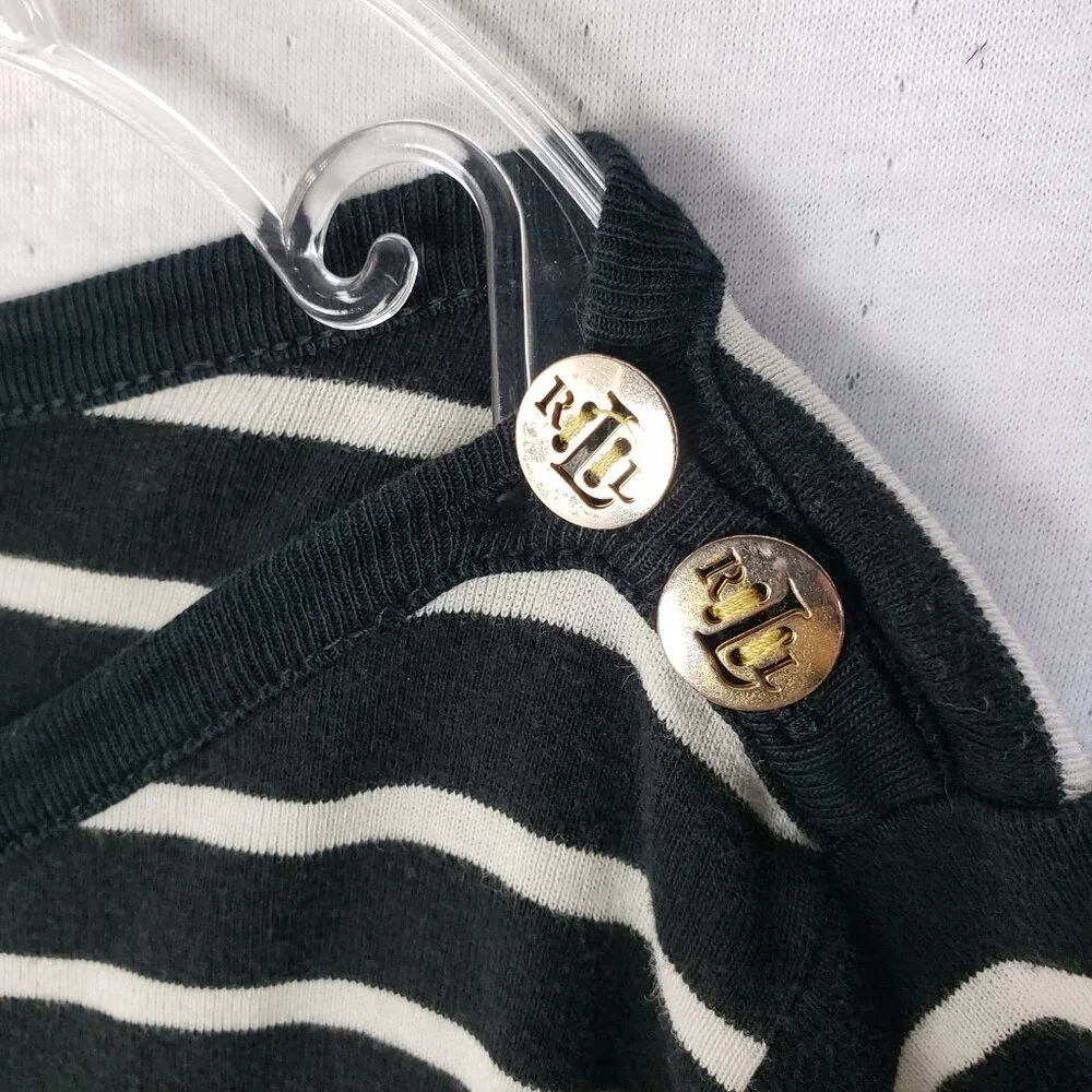 Vintage Ralph Lauren Top Pullover Nautical Black White Breton Stripe Crest sz 2X